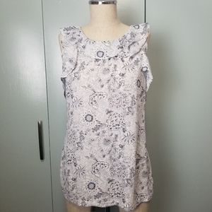 LOFT blue printed sleeveless ruffle top size S  *C2